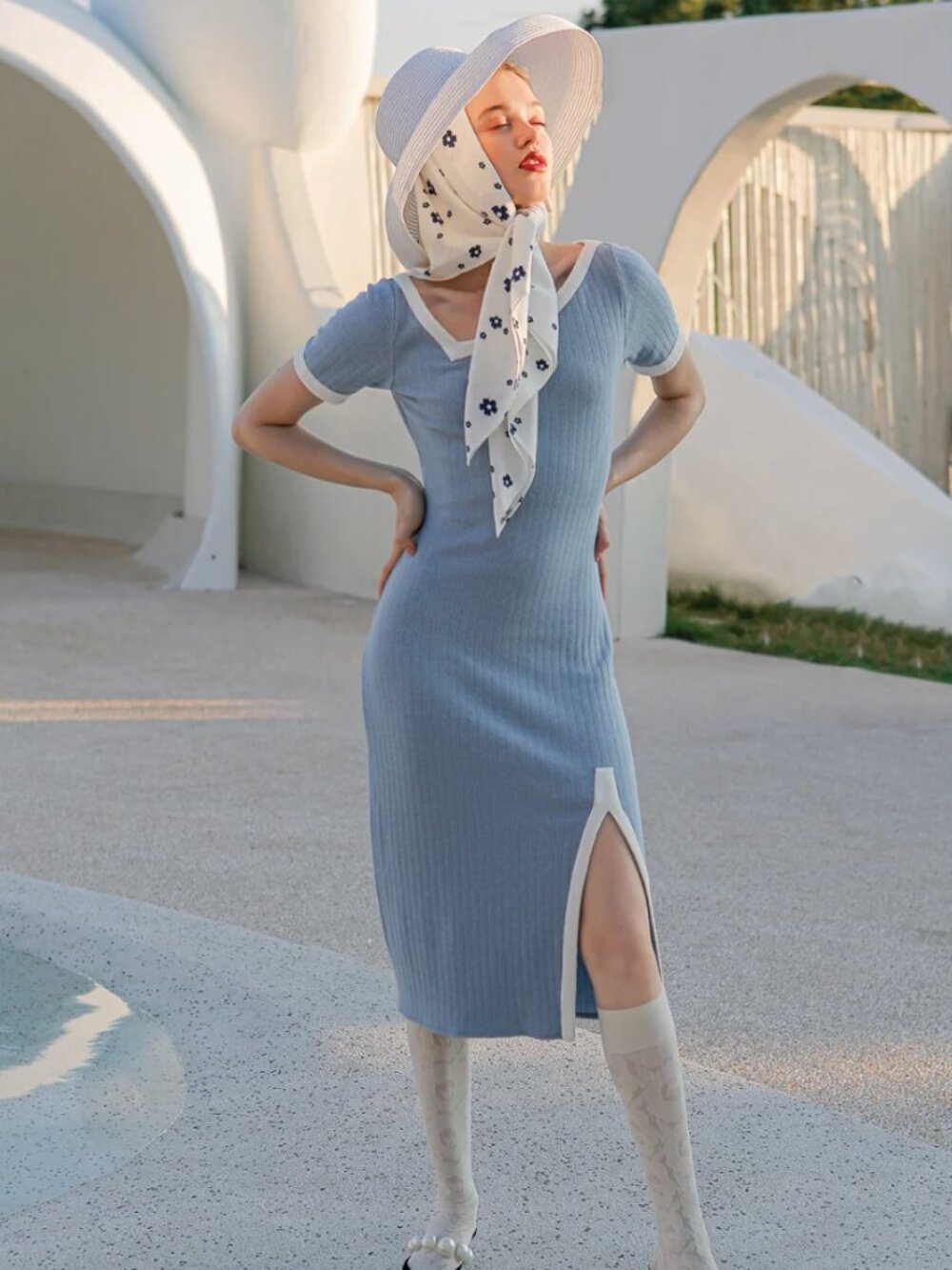 Petite Studio NYC Hepburn Knit Dress Light Blue